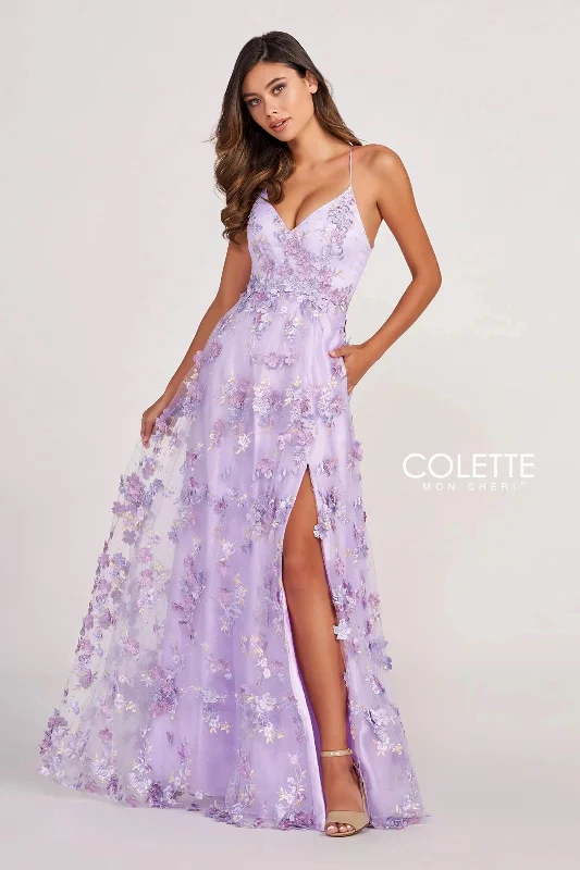 Colette CL2056 Long Prom 3D Flowers Formal Dress