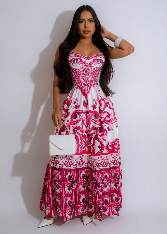 Dainty Blossom Maxi Dress Red Comfortable Pleated Maxi Dress