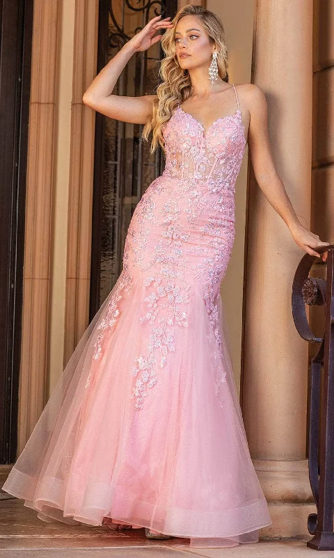 Dancing Queen 4353 - Lace Up Applique Prom Dress