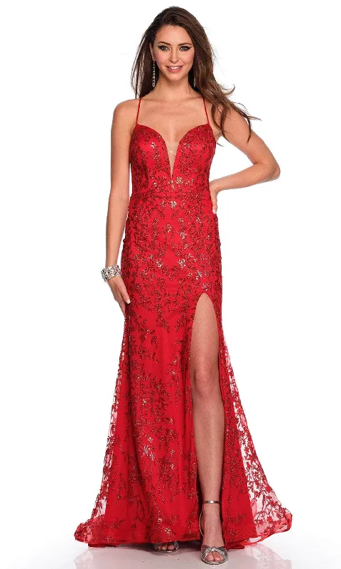 Dave & Johnny 11203 - Glitter Print Plunging Prom Gown