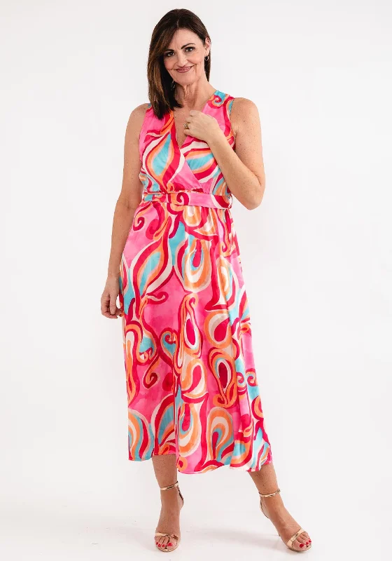 d.e.c.k. by Decollage One Size Swirl Maxi Dress, Pink Comfortable Maxi Dress with Belt d.e.c.k. by Decollage One Size Swirl Maxi Dress, Pink Comfortable Maxi Dress with Belt