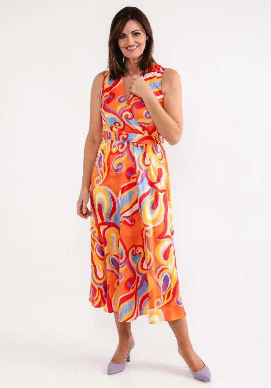 d.e.c.k. by Decollage One Size Swirl Maxi Dress, Orange Fashionable Faux Wrap Maxi Dress d.e.c.k. by Decollage One Size Swirl Maxi Dress, Orange Fashionable Faux Wrap Maxi Dress
