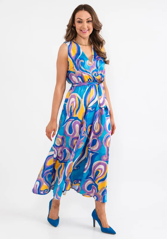 d.e.c.k. by Decollage One Size Swirl Maxi Dress, Blue Cozy Open-Back Maxi Dress