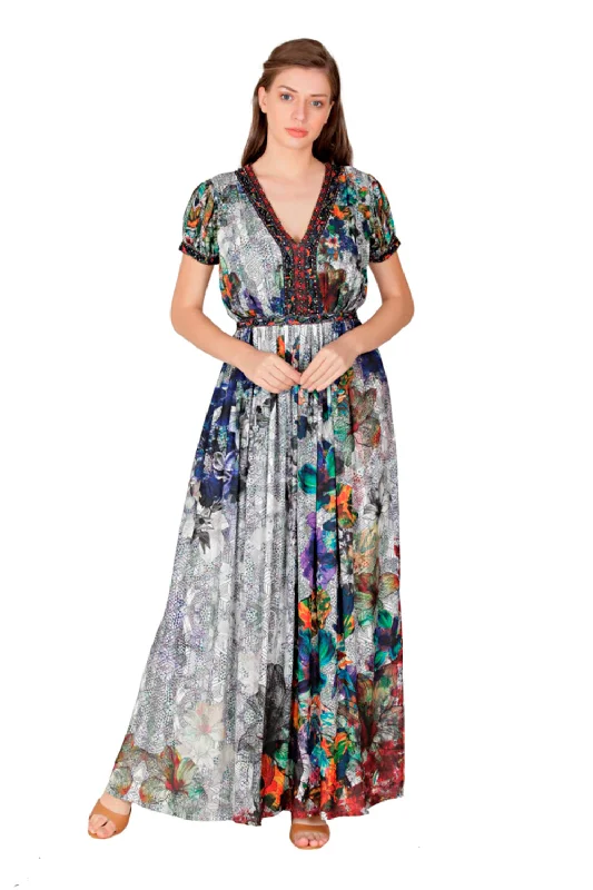 Short Sleeve Maxi Dress Comfortable Plunging Neckline Maxi Dress