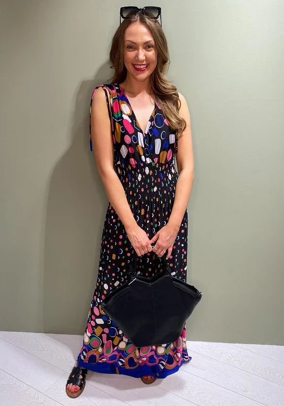 Seventy1 Multi Circle Print Maxi Dress, Black Multi Stylish V-Neck Maxi Dress
