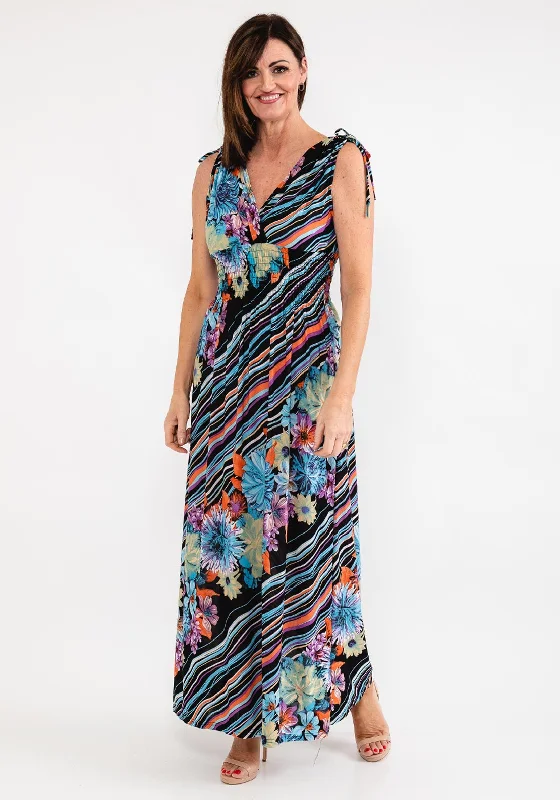 Seventy1 Stripe & Floral Maxi Dress, Black Multi Classic A-Line Maxi Dress