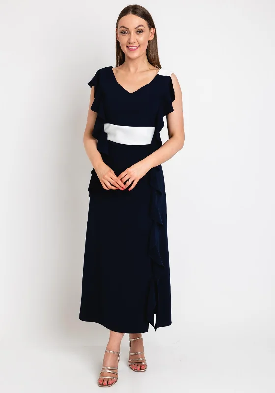 Ella Boo Ruffle Side Maxi Dress, Navy Classic A-Line Maxi Dress