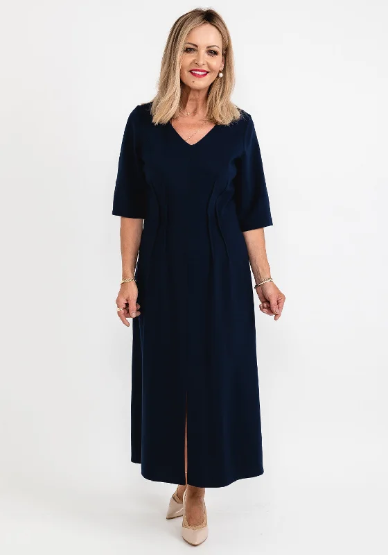 Ella Boo Seamed Ruching Maxi Dress, Navy Classic Black Maxi Dress