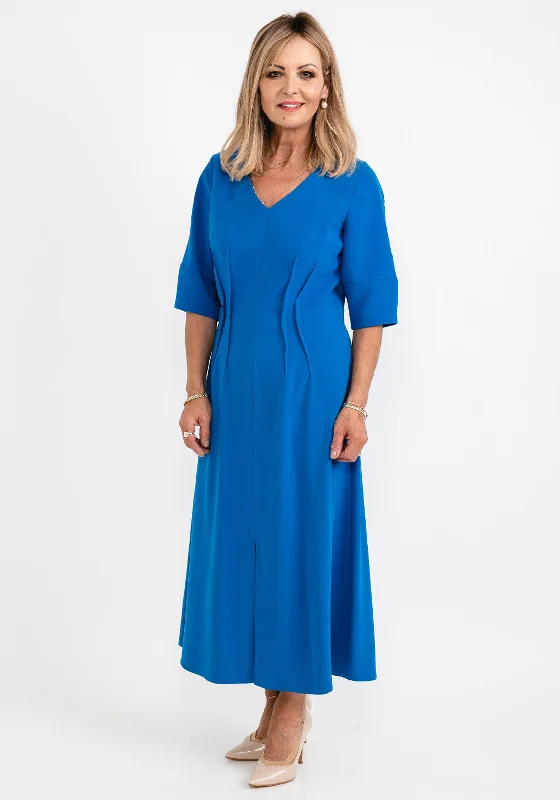 Ella Boo Seamed Ruching Maxi Dress, Blue Trendy Maxi Dress with Belt