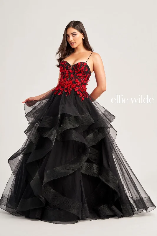 Ellie Wilde EW35070 Long Ball Gown Beaded Applique Prom Dress