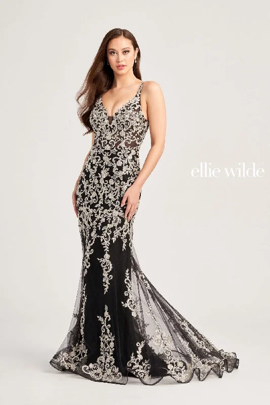 Ellie Wilde EW35071 Long Fitted Glitter Formal Prom Gown