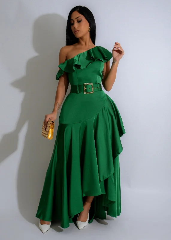 Emerald Rhapsody Satin Maxi Dress Green Stylish Boho Chic Maxi Dress