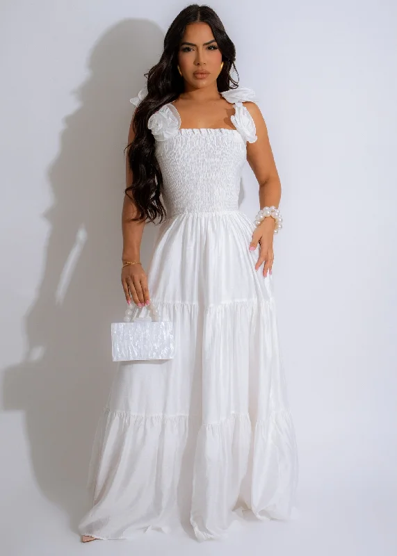 Enchanted Rose Maxi Dress White Trendy V-Neck Maxi Dress