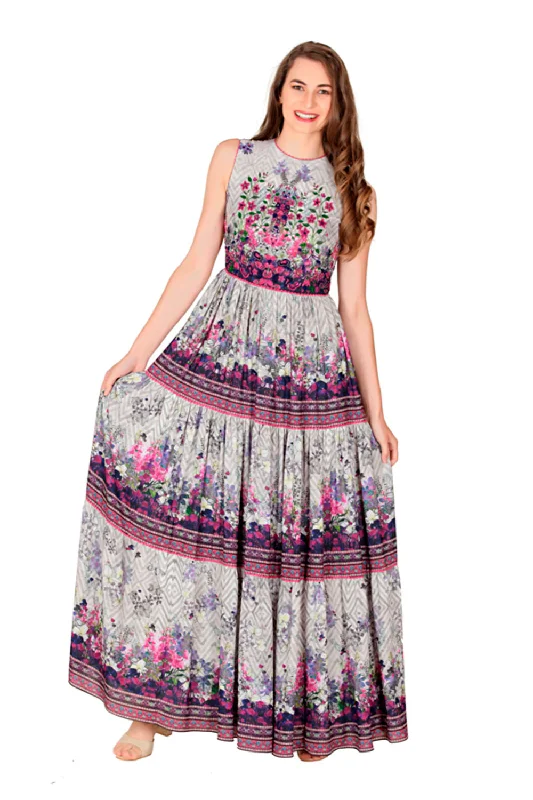 Sleeveless 3-Tier Maxi Dress Casual Maxi Dress with Pockets