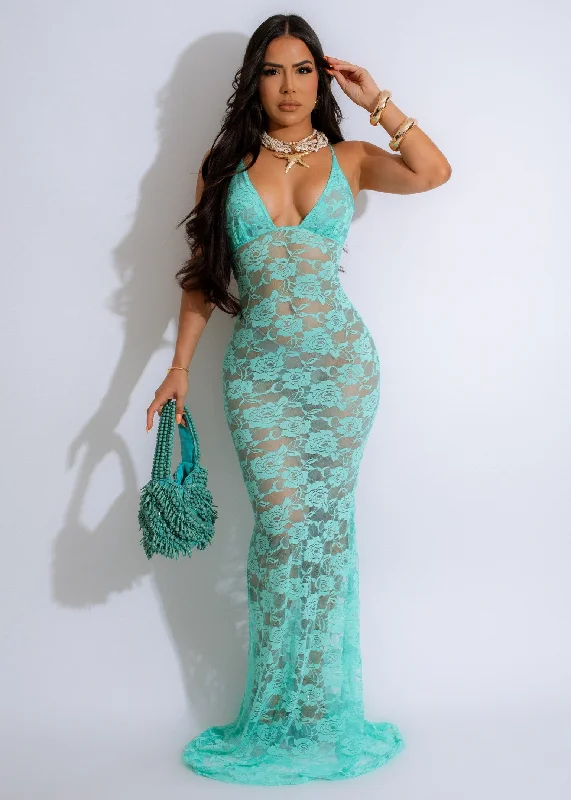 Ethereal Lace Enchantment Maxi Dress Green Stylish Empire Waist Maxi Dress
