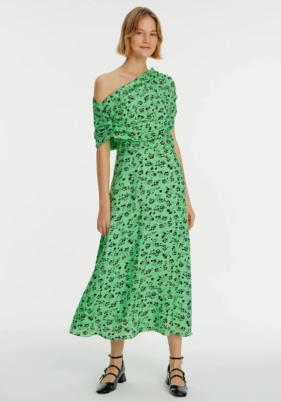 Exquise Floral Off Shoulder Maxi Dress, Green Cozy Cold-Shoulder Maxi Dress