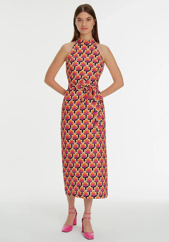 Exquise Halter Neck Print Maxi Dress, Multi Elegant Wraparound Maxi Dress