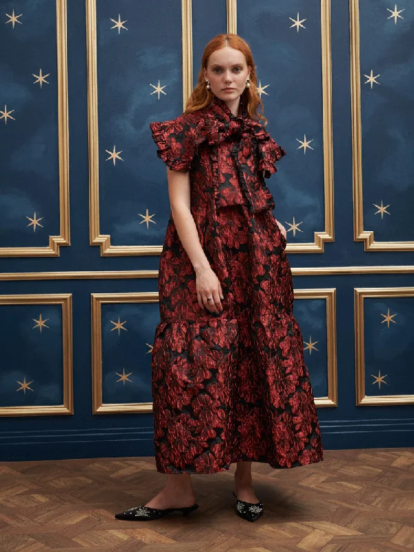 Fantasy Jacquard Maxi Dress Cozy Maxi Dress with Slit
