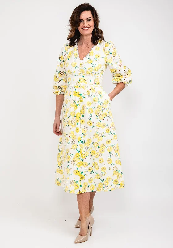 Fee G Floral Broidery Maxi Dress, Yellow Multi Classic Tulle Maxi Dress