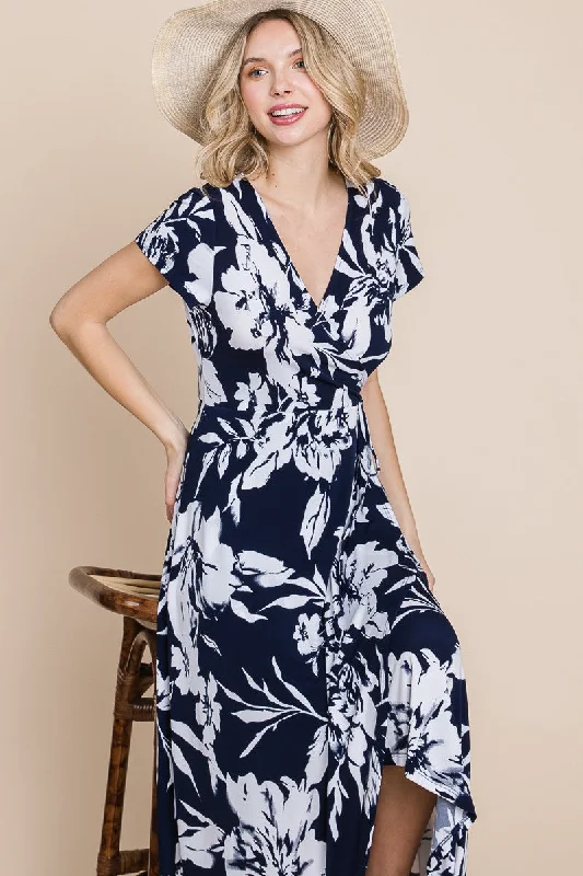 Floral Faux Wrap Hi-Low Maxi Dress Stylish Button-Up Maxi Dress