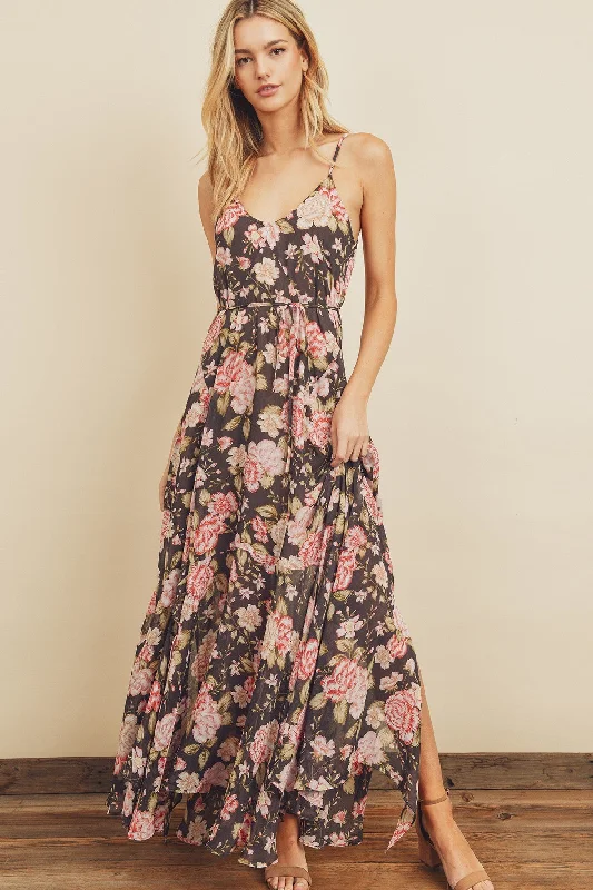Floral Flared Maxi Dress Trendy Fit-and-Flare Maxi Dress