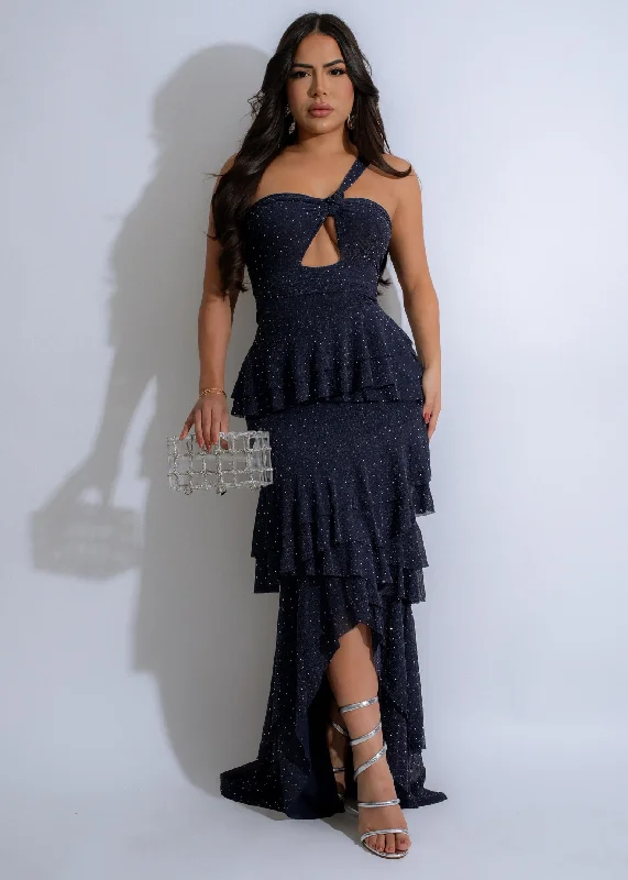 Galaxy Allure Rhinestone Mesh Maxi Dress Blue Stylish Boho Maxi Dress