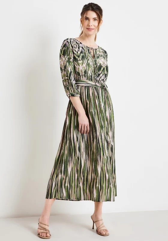 Gerry Weber Print A Line Maxi Dress, Green Multi Comfortable Maxi Dress with Sleeves