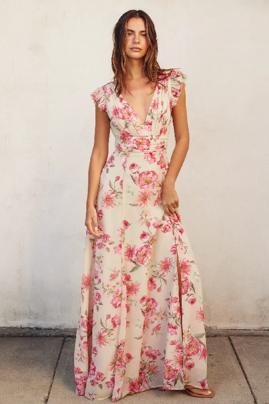Ginny Floral Chiffon Maxi Dress Cozy Knitted Maxi Dress