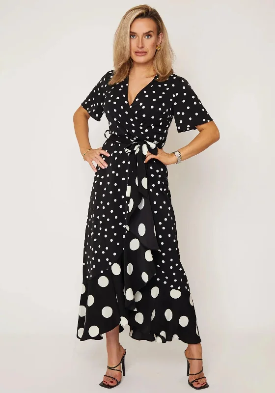 Girl In Mind Maisie Mix Polka Dot Maxi Dress, Black Chic Off-Shoulder Maxi Dress