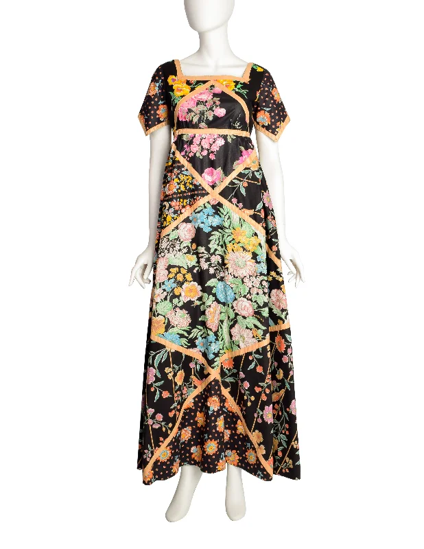 Glen of Michigan Vintage Polished Cotton Multicolor Patchwork Floral Maxi Dress Comfortable Fitted Maxi Dress Glen of Michigan Vintage Polished Cotton Multicolor Patchwork Floral Maxi Dress Comfortable Fitted Maxi Dress