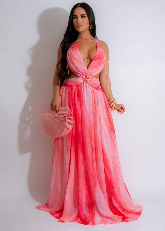 Good Days Glitter Maxi Dress Pink Elegant Maxi Dress with Ruffles