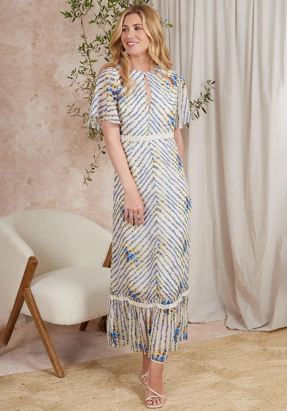 Hope & Ivy Hedda Floral Stripe Maxi Dress, Cream & Blue Comfortable Casual Maxi Dress