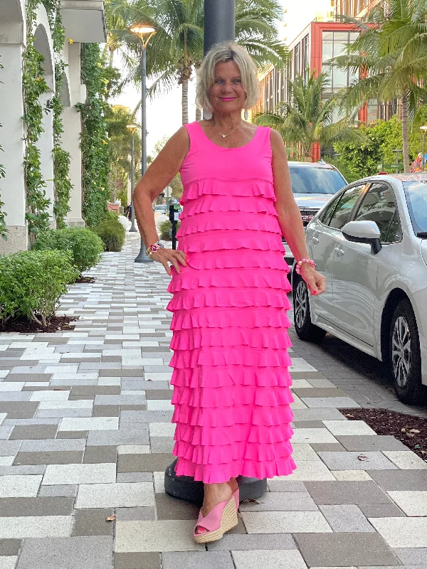 HOT PINK CHA CHA MAXI DRESS Stylish One-Shoulder Maxi Dress