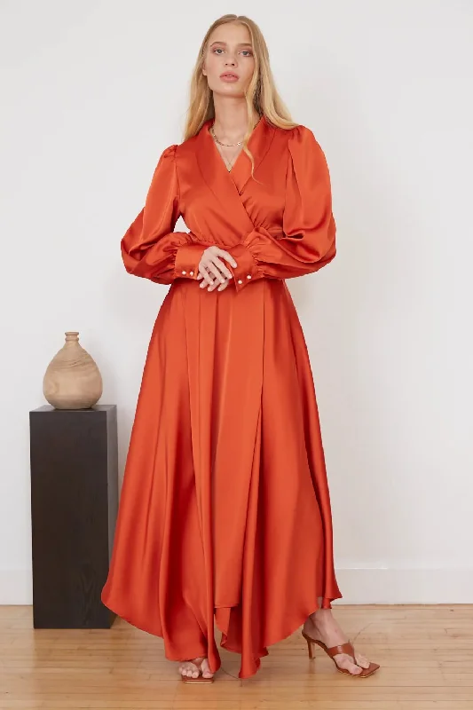 Jovonna Angnella Wrap Maxi Dress, Crimson Fashionable Chiffon Tiered Maxi Dress