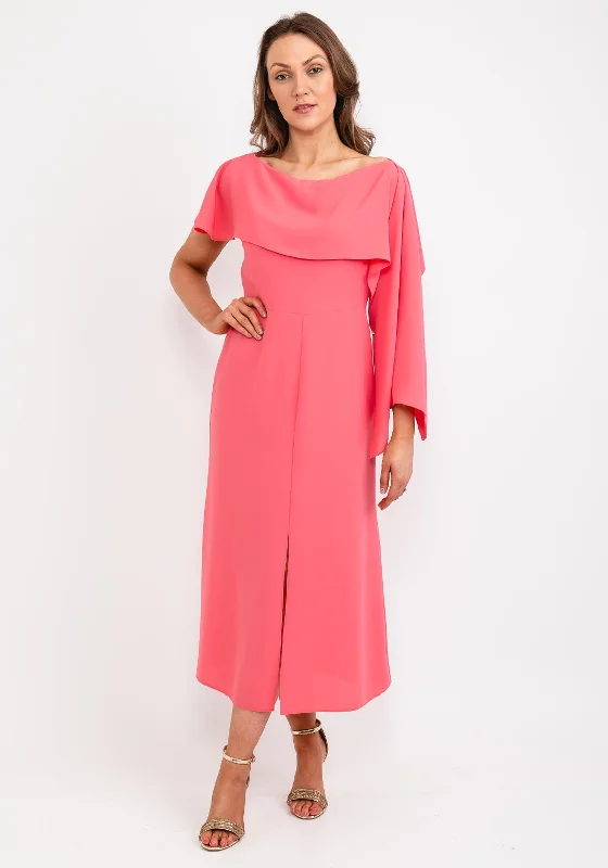Kameya Draped Sleeve Maxi Dress, Pink Fashionable Off-Shoulder Maxi Dress