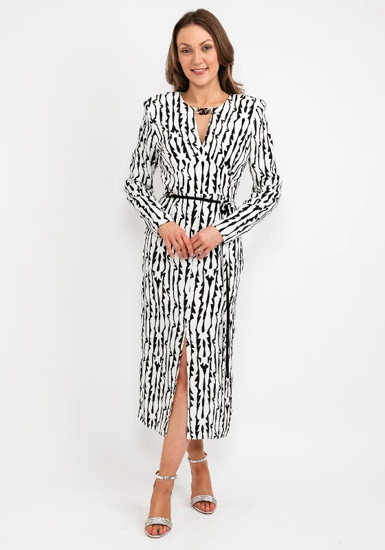 Kameya Dome Waist Print Maxi Dress, Black & White Chic Summer Maxi Dress