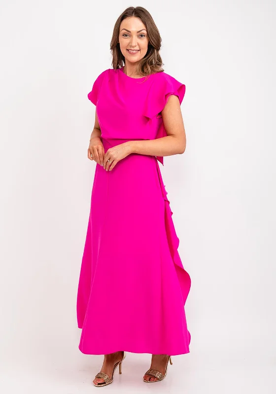 Kameya Ruffle Side Maxi Dress, Fuchsia Cozy Knitted Maxi Dress