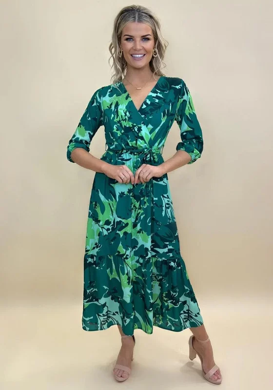 Kate & Pippa Boho Print Maxi Dress, Green Comfortable Plunging Neckline Maxi Dress
