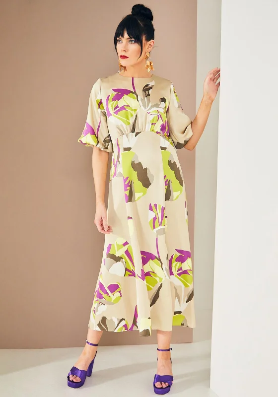 Kate Cooper Dome Waist Print Maxi Dress, Multi Stylish V-Neck Maxi Dress