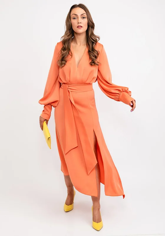Kevan Jon Alora Maxi Dress, Pumpkin Trendy Maxi Dress with Bow
