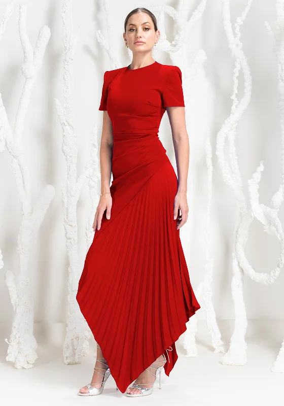 Kevan Jon Blaire Ruched Pleat Maxi Dress, Red Elegant Floral Maxi Dress