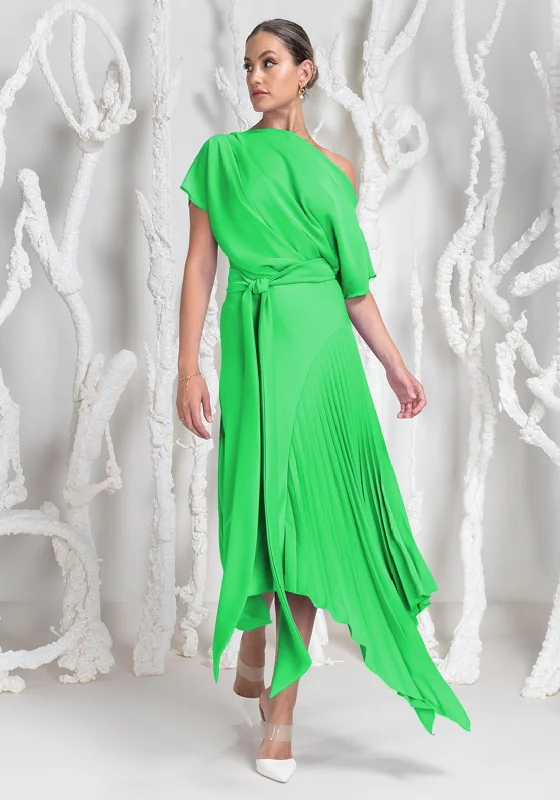 Kevan Jon Mila Pleat Drape Maxi Dress, Flo Green Fashionable Asymmetrical Maxi Dress