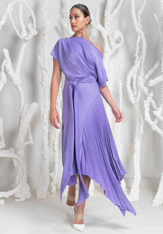 Kevan Jon Mila Pleat Drape Maxi Dress, Lilac Fashionable Maxi Dress with Fringe