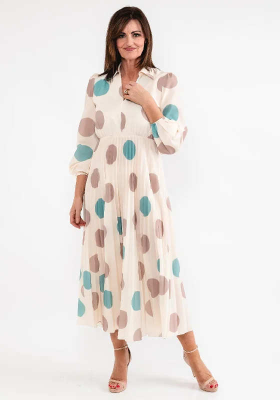 Seventy1 One Size Polka Dot Pleated Maxi Dress, Cream Fashionable Sleeveless Maxi Dress Seventy1 One Size Polka Dot Pleated Maxi Dress, Cream Fashionable Sleeveless Maxi Dress