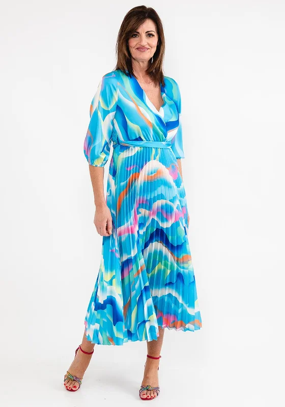 Seventy1 One Size Print Pleated Maxi Dress, Blue Multi Trendy Button Front Maxi Dress