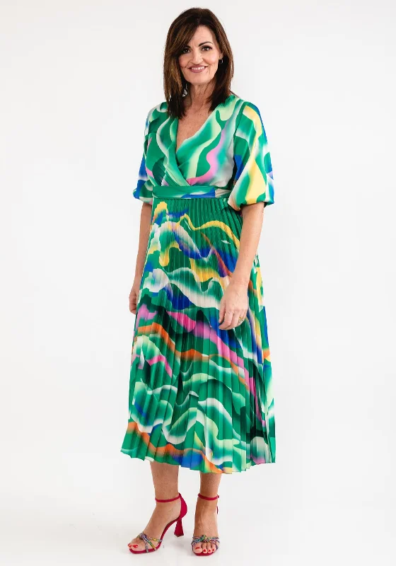 Seventy1 One Size Print Pleated Maxi Dress, Emerald Multi Fashionable High-Waist Maxi Dress Seventy1 One Size Print Pleated Maxi Dress, Emerald Multi Fashionable High-Waist Maxi Dress