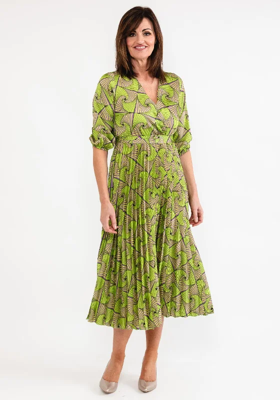 Seventy1 One Size Fan Print Pleated Maxi Dress, Lime Multi Casual Maxi Dress with Pockets Seventy1 One Size Fan Print Pleated Maxi Dress, Lime Multi Casual Maxi Dress with Pockets