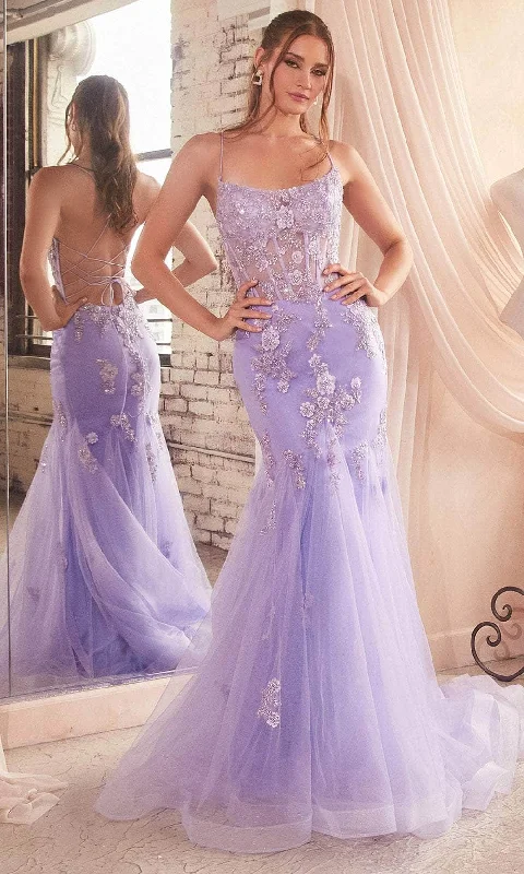 Ladivine D145 - Scoop Neck Trumpet Prom Gown