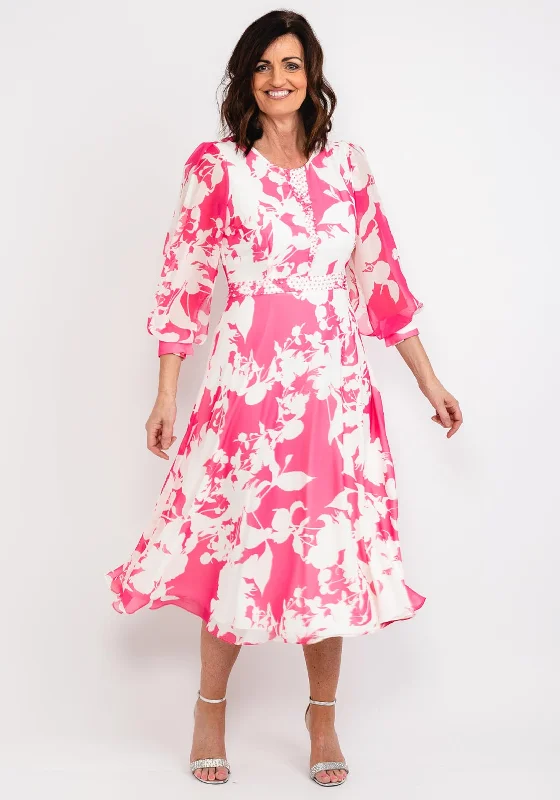 Lizabella Floral Chiffon Maxi Dress, Hot Pink & White Classic Tulle Maxi Dress