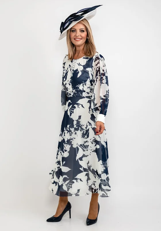 Lizabella Floral Chiffon Maxi Dress, Navy & White Chic Summer Floral Maxi Dress